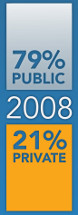 Illustration - public spending 79percent, private spending 21 percent in 2008